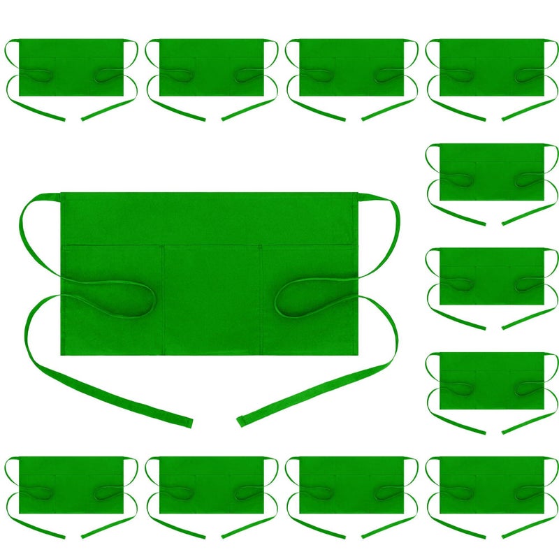 BOHARERS Waist Apron with 3 Pockets12 Pack - Green Waitress Server Short Apron - Image 1
